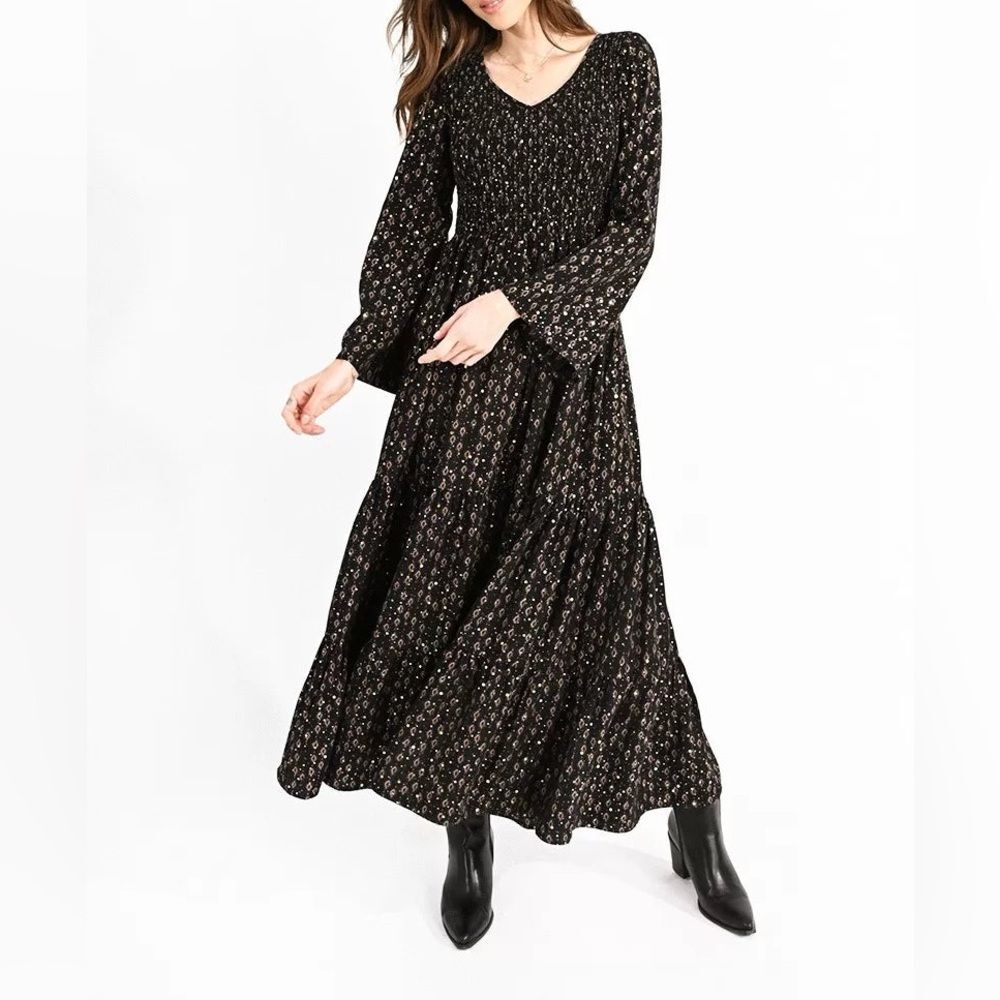 Molly Braken Black Jude Smocked Maxi Dress Size Large
